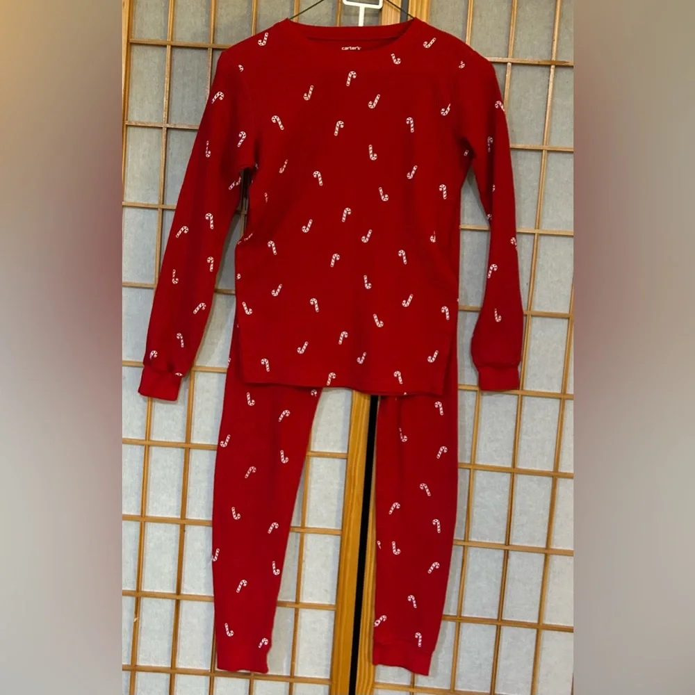 Carters Waffle Knit Girls Christmas Candy canes 2pc Pajama 14